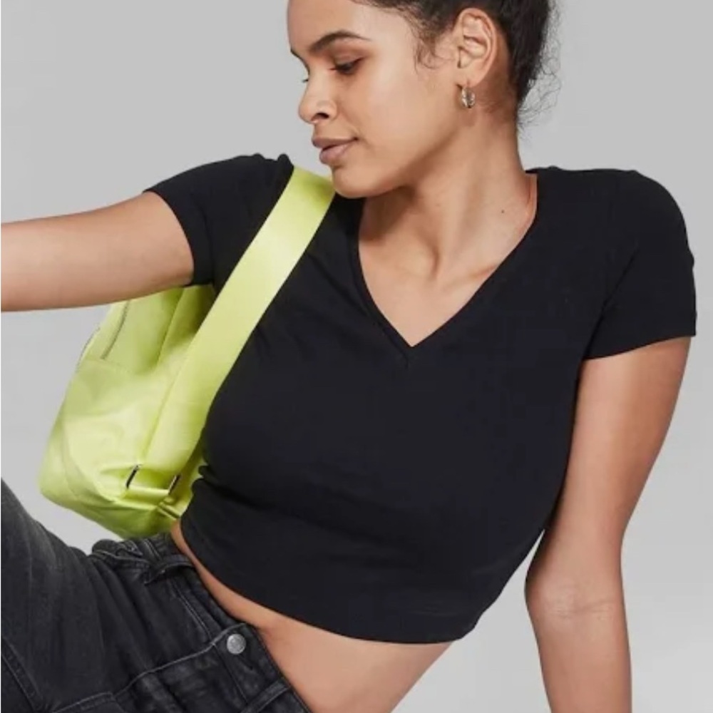 Wild Fable Black V-Neck Crop Top